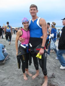 Jeremy and I show off our wetsuits